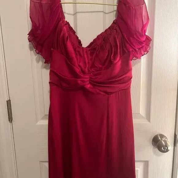 Alberta Ferretti *Raspberry* Puff Sleeve Midi Dress - Picture 6 of 12